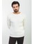 Düz Ekru Slim Fit Bisiklet Yaka Yün Erkek Triko Kazak 3