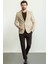 Ekoseli Taş Rengi Slim Fit Mono Yaka Erkek Ceket 1
