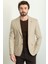 Ekoseli Taş Rengi Slim Fit Mono Yaka Erkek Ceket 3