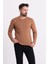 Çizgili Kamel Rengi Slim Fit Uzun Kollu Bisiklet Yaka Erkek Triko 3