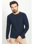 Dokulu Lacivert Renk Slim Fit Bisiklet Yaka Uzun Kollu Erkek T-Shirt 1