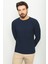 Dokulu Lacivert Renk Slim Fit Bisiklet Yaka Uzun Kollu Erkek T-Shirt 4