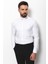 Desenli Beyaz Renk Slim Fit Yaka İğneli Klasik Erkek Gömlek 1