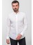 Desenli Ekru Rengi Slim Fit Hakim Yaka Uzun Kollu Keten Erkek Gömlek 3