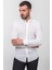 Desenli Ekru Rengi Slim Fit Hakim Yaka Uzun Kollu Keten Erkek Gömlek 4
