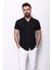 Düz Siyah Renk Slim Fit Apaç Yaka Kısa Kollu Erkek Gömlek 1