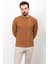 Desenli Kamel Rengi Slim Fit Bisiklet Yaka Erkek Kazak 1