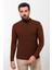 Desenli Kiremit Rengi Slim Fit Yarım Balıkçı Yaka Erkek Triko Kazak 3