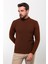 Desenli Kiremit Rengi Slim Fit Yarım Balıkçı Yaka Erkek Triko Kazak 4