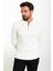 Düz Ekru Slim Fit Fermuarlı Polo Yaka Erkek Triko Kazak 3