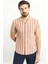 Çizgili Kiremit Rengi Slim Fit Apaç Yaka Kısa Kollu Erkek Gömlek 1
