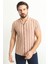 Çizgili Kiremit Rengi Slim Fit Apaç Yaka Kısa Kollu Erkek Gömlek 3