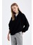 Oversize Geniş Kalıp Fermuarlı Dik Yaka Cepli Basic Düz Kalın Siyah Sweatshirt D7206AX24WN 4