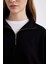 Oversize Geniş Kalıp Fermuarlı Dik Yaka Cepli Basic Düz Kalın Siyah Sweatshirt D7206AX24WN 5