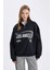 Loose Fit Yarım Fermuarlı Dik Yaka Baskılı Kalın Kumaş Sweatshirt D7013AX24WN 3