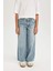 Kız Çocuk Wide Leg Jean Pantolon Yırtık Detaylı Cepli Geniş Bol Paça D3371A824WN 4