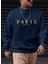 Erkek Petrol Mavi Paris Romantic City Baskılı Bisiklet Yaka Sweatshirt 1