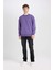 Mor Boxy Fit Bisiklet Yaka Baskılı Sweatshirt V5306AZ24AU 2