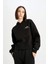 Boxy Fit Kapüşonlu Baskılı Kalın Siyah Sweatshirt D6717AX24WN 3