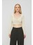 Kruvaze Yaka Uzun Kollu Vücuda Oturan Kadın Crop Bluz Body 2