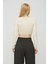Kruvaze Yaka Uzun Kollu Vücuda Oturan Kadın Crop Bluz Body 3
