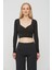 Kruvaze Yaka Uzun Kollu Vücuda Oturan Kadın Crop Bluz Body 2