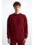 Tokyo Erkek Içi Polarlı Yumuşacık Arka Etiket Detaylı Bisiklet Yaka Oversize Kırmızı Sweatshirt 1