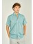 Erkek Desenli Tek Cepli Kısa Kollu %100 Pamuk Gömlek 3024 Yeşil 3