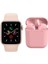 Iphone 11 Uyumlu Watch 6 Series Akıllı Saat + Pembe Tws I12 Bluetooth Kulaklık 1