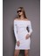 Kadın Kayık Yaka Kaşkorse Bodycon Elbise 22542 Beyaz 4