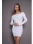 Kadın Kayık Yaka Kaşkorse Bodycon Elbise 22542 Beyaz 1