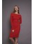 Kadın Kayık Yaka Kaşkorse Bodycon Elbise 22542 Kırmızı 4