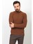 Çizgili Tütün Rengi Slim Fit Yarım Balıkçı Yaka Yün Erkek Kazak 1