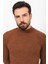 Çizgili Tütün Rengi Slim Fit Yarım Balıkçı Yaka Yün Erkek Kazak 2