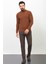 Çizgili Tütün Rengi Slim Fit Yarım Balıkçı Yaka Yün Erkek Kazak 3