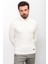 Desenli Ekru Rengi Slim Fit Tam Balıkçı Yaka Yün Erkek Kazak 3