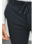 Çizgili Lacivert Renk Super Slim Fit Beli Lastikli İpli Erkek Pantolon 2