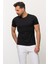 Duz Siyah Renk Slim Fit Bisiklet Yaka Basıc Erkek T-Shirt 4