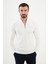 Dokulu Ekru Slim Fit Fermuarlı Yarım Balıkçı Yaka Erkek Triko Kazak 1