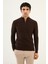 Dokulu Kahverengi Slim Fit Fermuarlı Yarım Balıkçı Yaka Erkek Triko Kazak 1