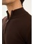 Dokulu Kahverengi Slim Fit Fermuarlı Yarım Balıkçı Yaka Erkek Triko Kazak 2