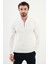 Dokulu Ekru Slim Fit Fermuarlı Yarım Balıkçı Yaka Erkek Triko Kazak 1