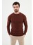 Çizgili Kiremit Rengi Slim Fit Bisiklet Yaka Erkek Triko Kazak 1