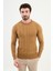 Çizgili Kamel Rengi Slim Fit Bisiklet Yaka Erkek Triko Kazak 1