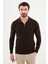 Desenli Kahverengi Slim Fit Fermuarlı Polo Yaka Erkek Triko Kazak 1