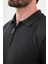 Desenli Antrasit Slim Fit Fermuarlı Polo Yaka Erkek Triko Kazak 2