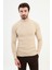 Çizgili Bej Slim Fit Yarım Balıkçı Yaka Erkek Triko Kazak 1