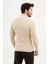 Çizgili Bej Slim Fit Yarım Balıkçı Yaka Erkek Triko Kazak 3