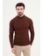 Çizgili Kiremit Rengi Slim Fit Yarım Balıkçı Yaka Erkek Triko Kazak 1