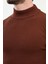 Çizgili Kiremit Rengi Slim Fit Yarım Balıkçı Yaka Erkek Triko Kazak 2